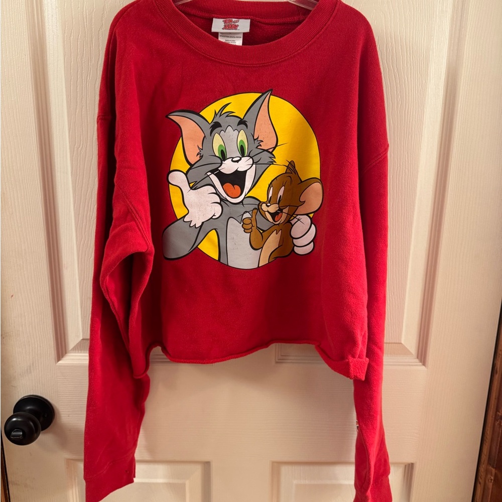 Red Crop Top with Tom & Jerry Graphic